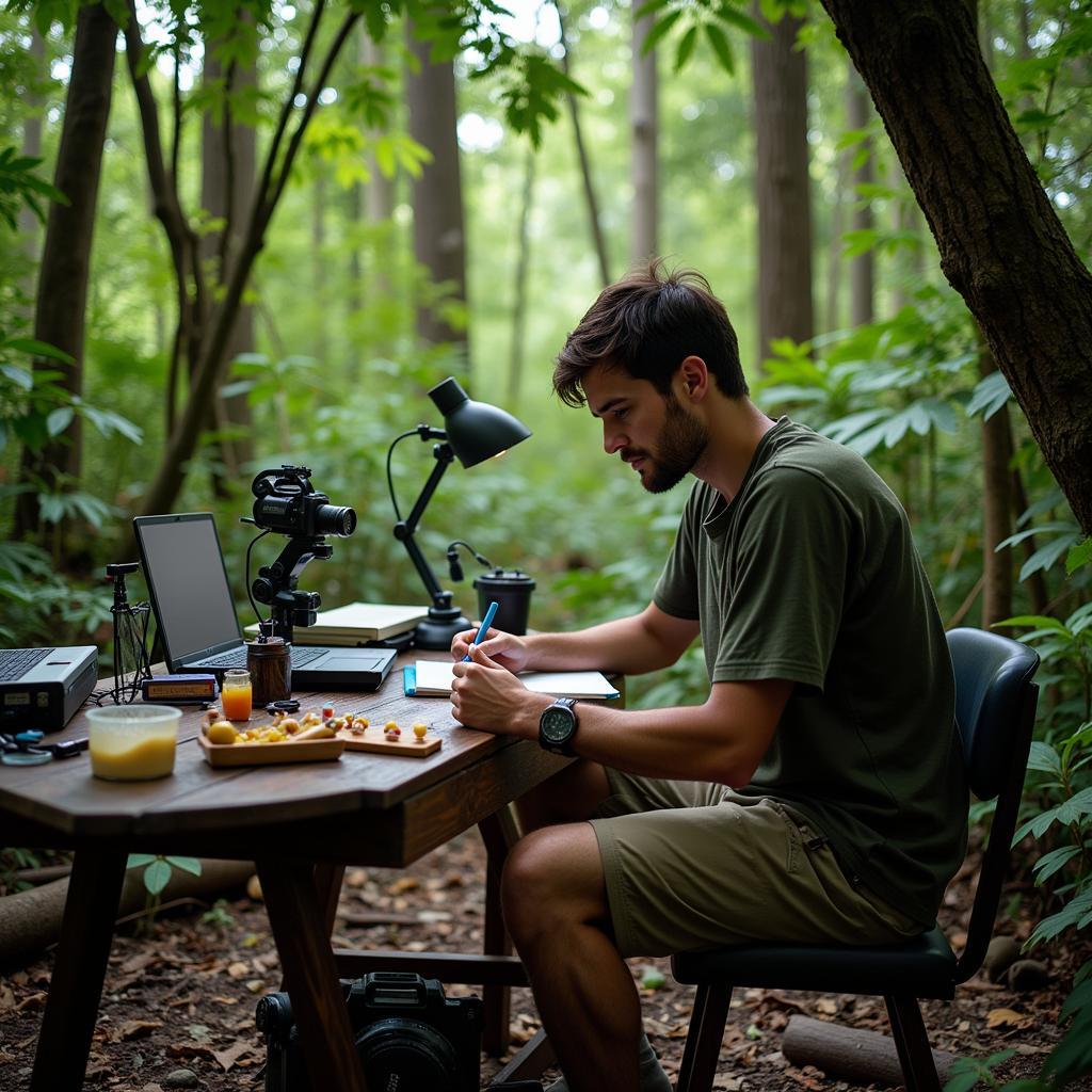 Jungle Researcher Documenting Findings