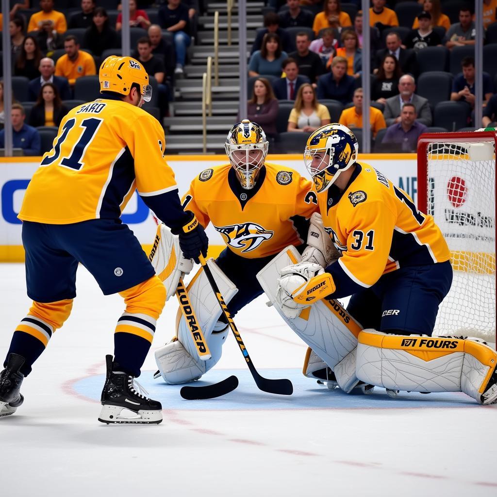 Juuse Saros with the Nashville Predators Defense