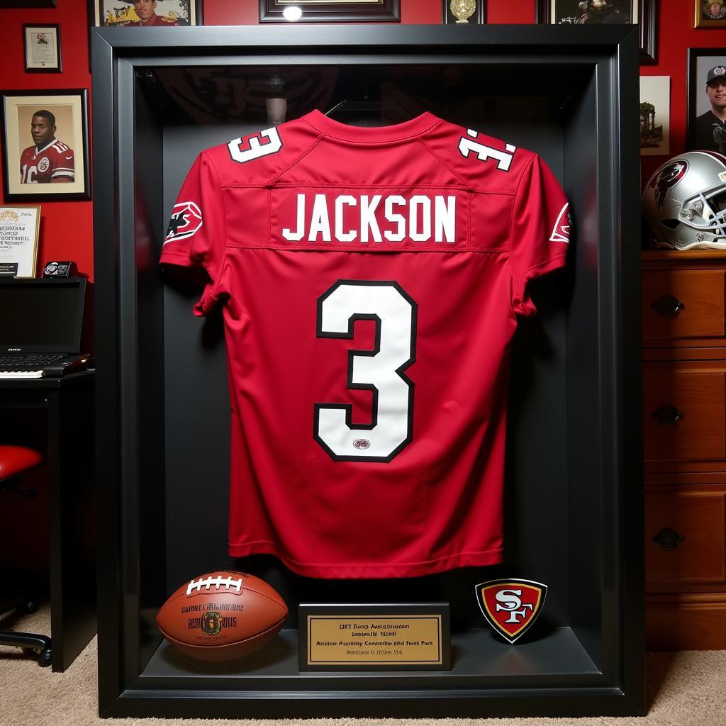 Lamar Jackson limited edition jersey displayed in a protective case