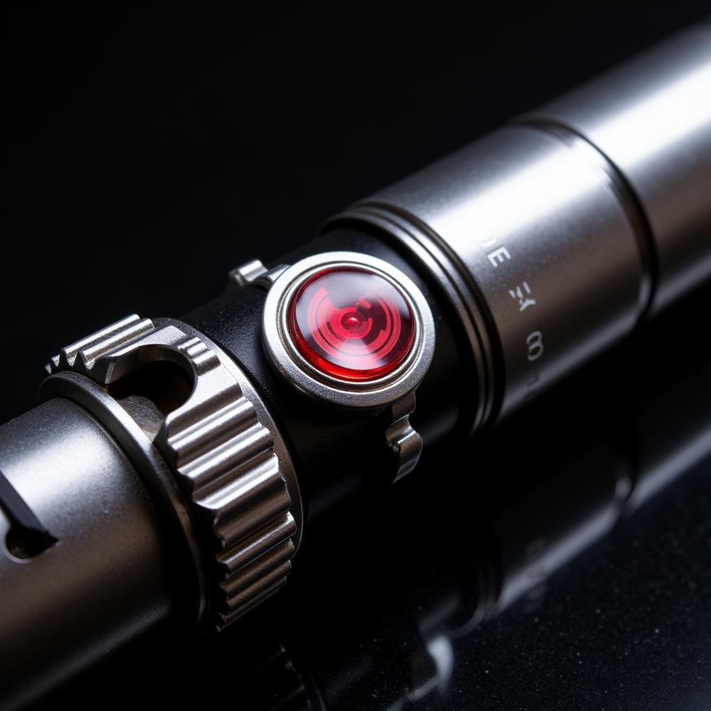 Close-up view of a lightsaber activation button