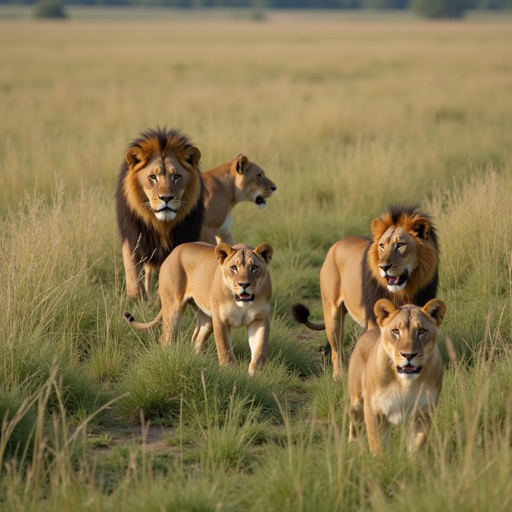 Lion Pride Hunting in Formation