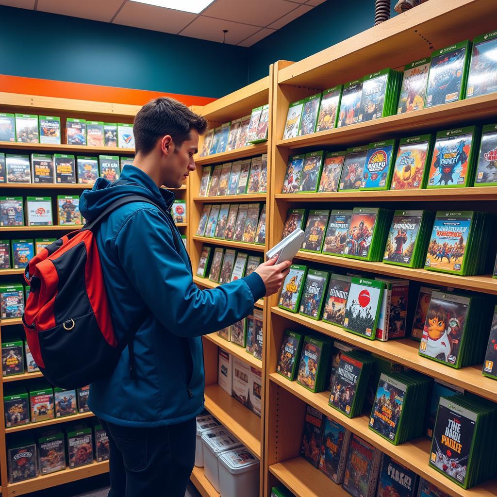 Browsing Xbox 360 games at a local game store