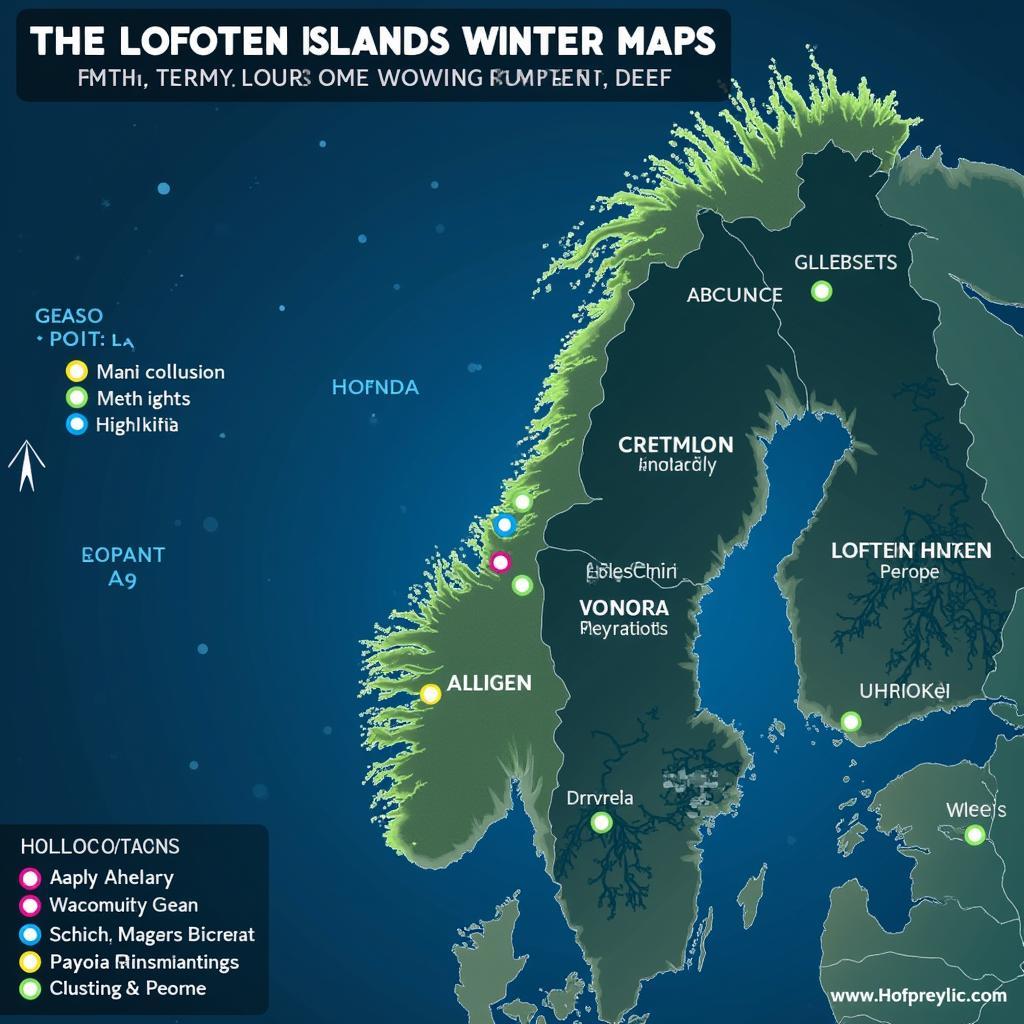 Lofoten Islands Winter Map Showing Aurora Viewing Spots