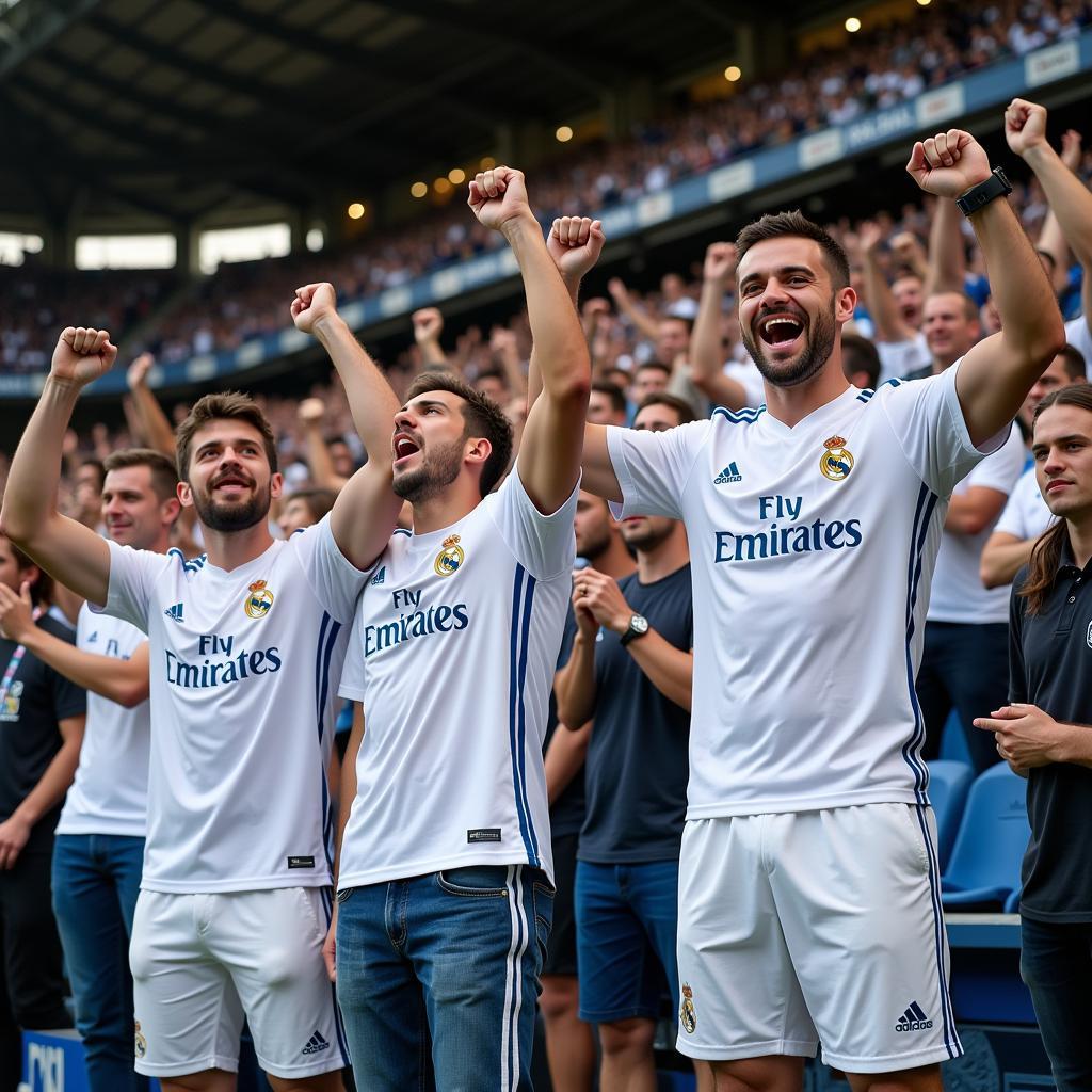 Real Madrid fans wearing Lucas Vazquez Jerseys