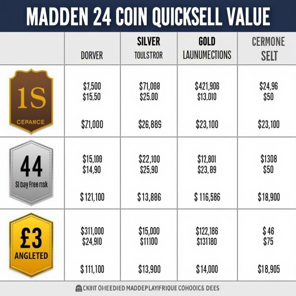 Madden 24 Coin Quicksell Values Chart