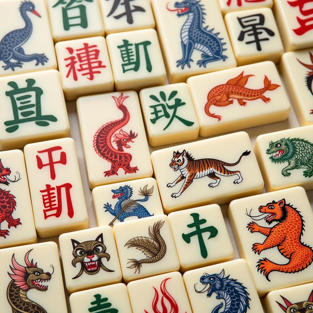 Mahjong Tiles with Various Animal Symbols