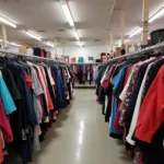 Clothing racks overflowing with unique finds at Maj R Thrift Store