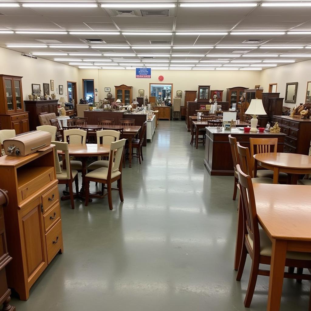 Discovering vintage furniture gems in the dedicated furniture section of Maj R Thrift Store