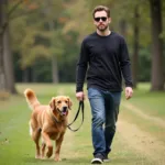 Man Walking Dog with Stylish Sunglasses