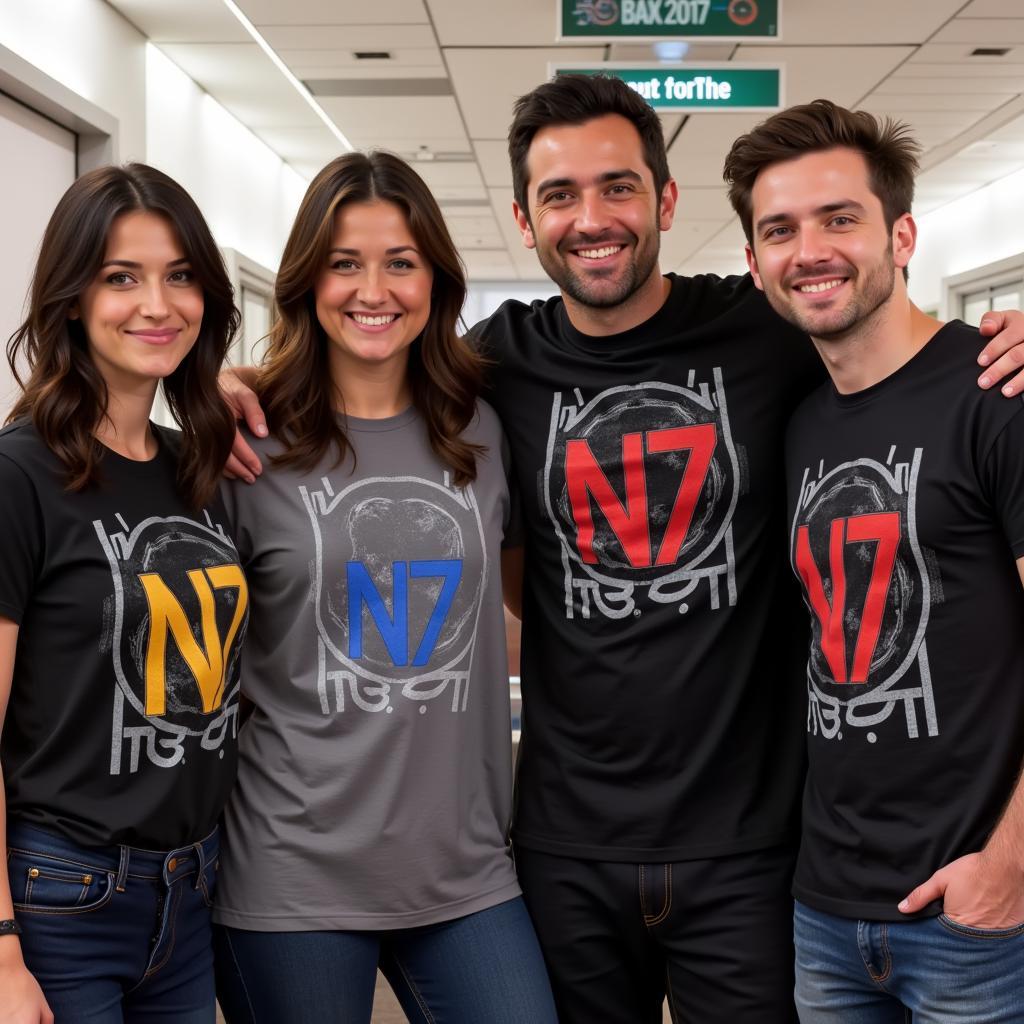 Group of Friends Wearing Mass Effect N7 T-Shirts