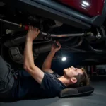 Mechanic Inspecting Car's Undercarriage