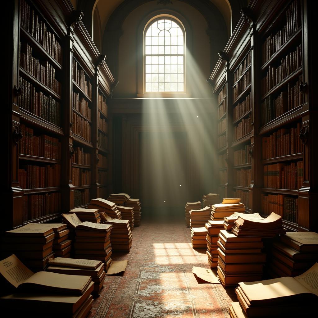 Medieval Library with Books and Scrolls