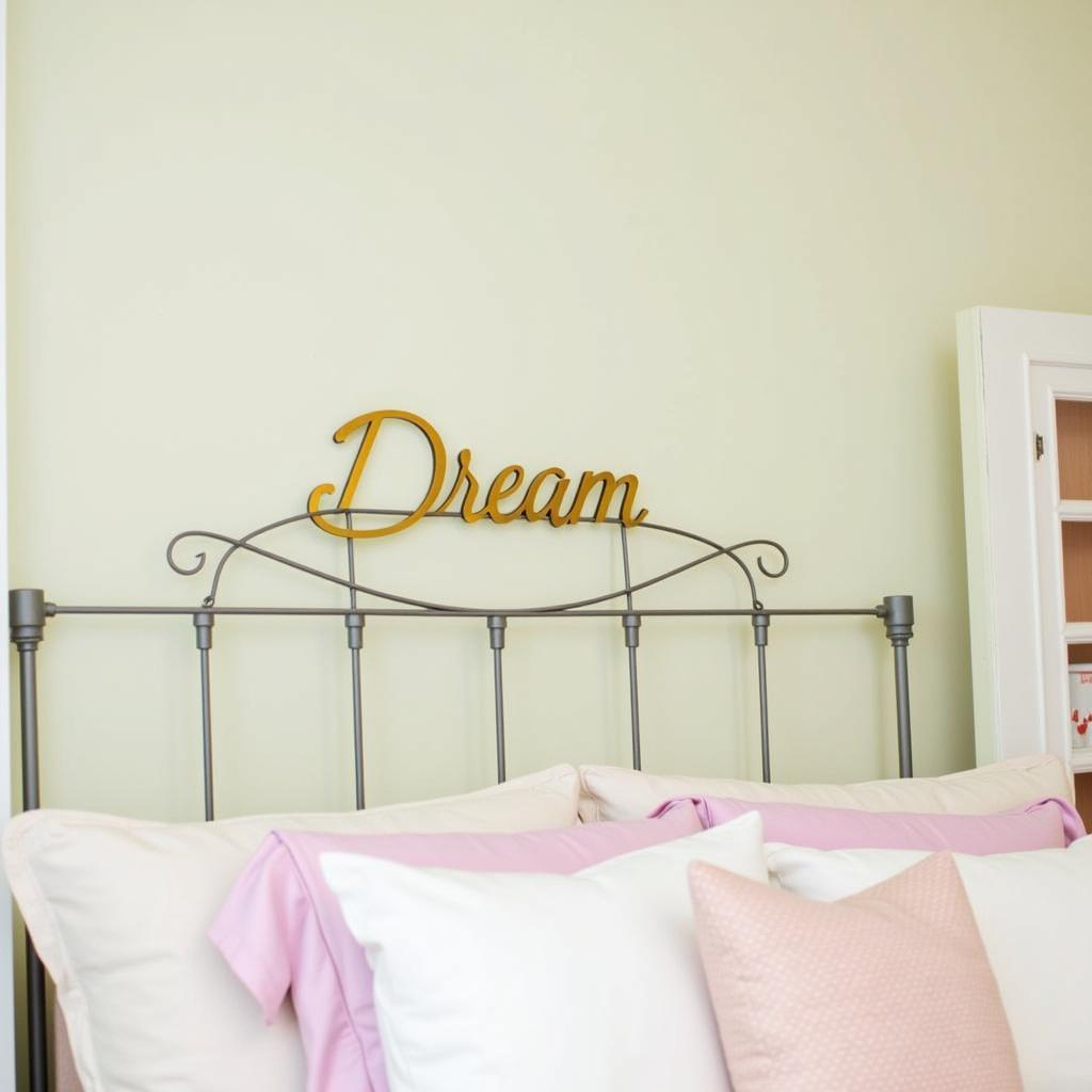 Metal Word Wall Art in a Bedroom Setting