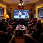 Midnight UFC Viewing Party Setup with Friends