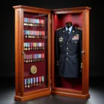 Military Display Case showcasing Medals and Uniform