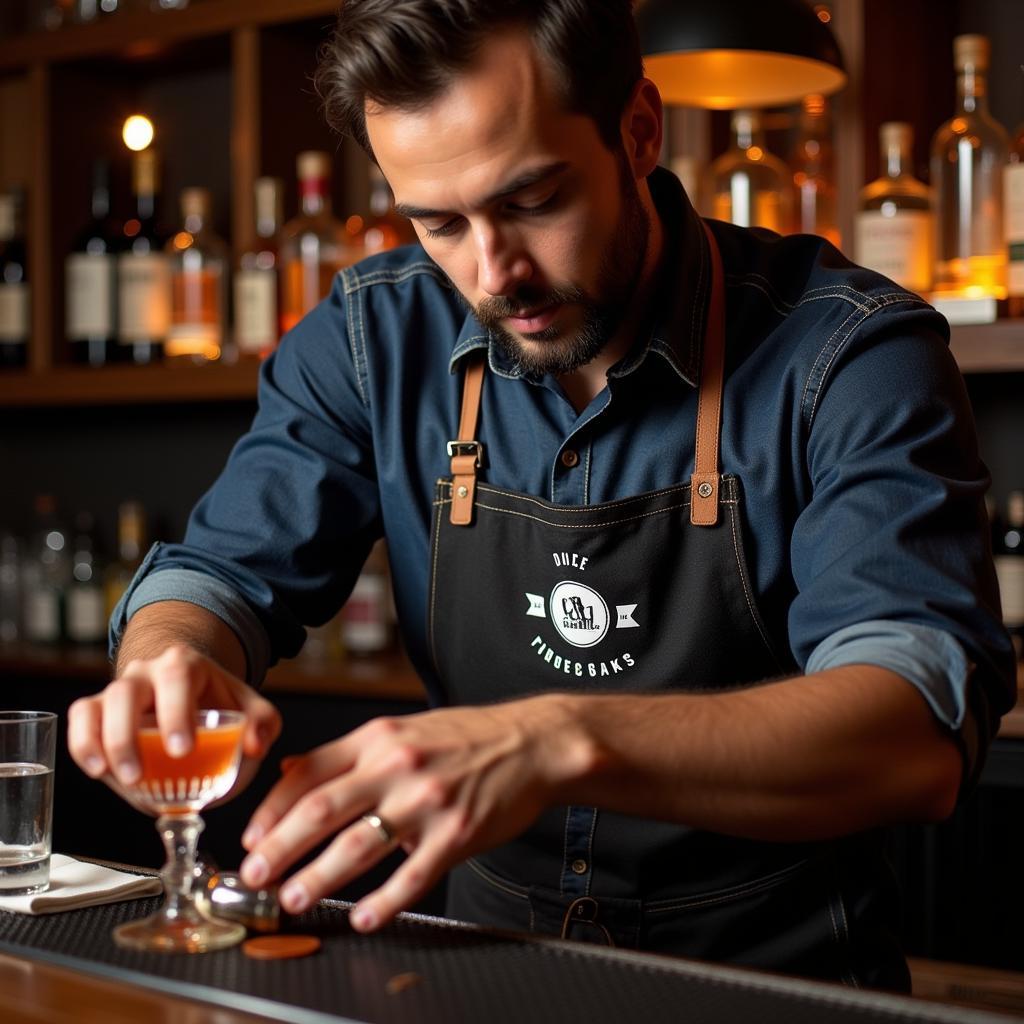 Modern Bartender Uniform: Denim Shirt and Custom Apron