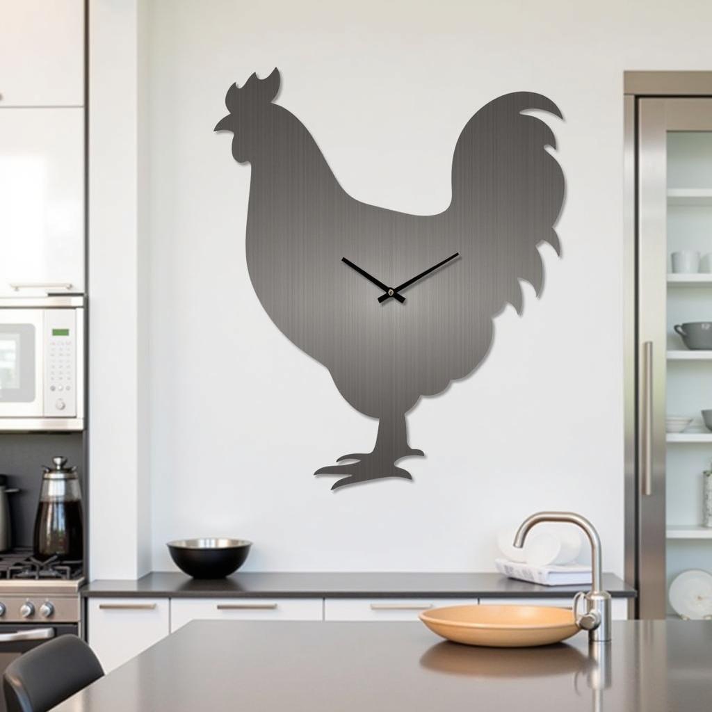 Modern Chicken Wall Clock in a Contemporary Kitchen