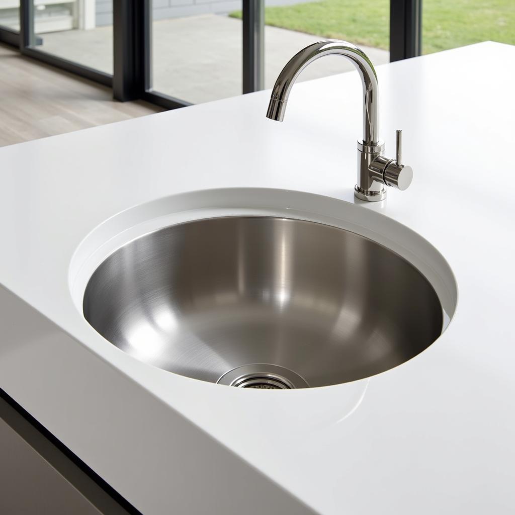 Modern Circular Kitchen Sink Integrated into Countertop