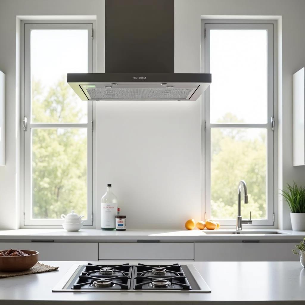 Modern Kitchen with Downdraft Ventilation Between Windows