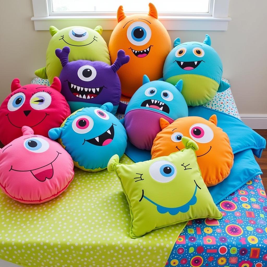 Colorful monster-themed bedding and accessories to enhance a child's bedroom