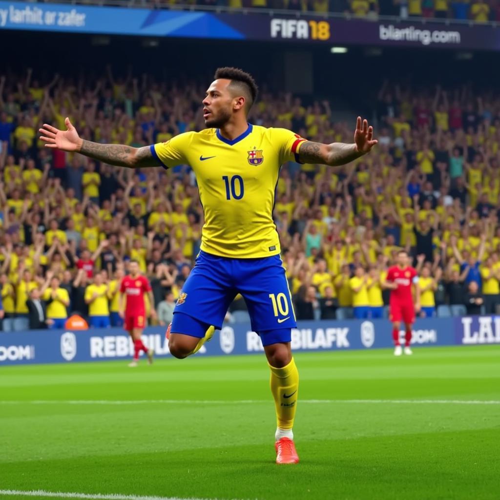 Neymar Jr. celebrating a goal in FIFA 18.