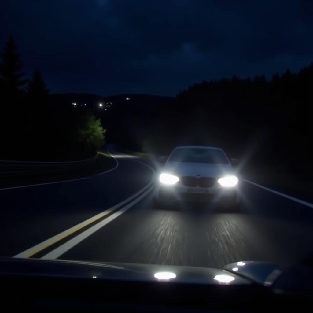 Night Racing Car Headlights Cutting Through Darkness