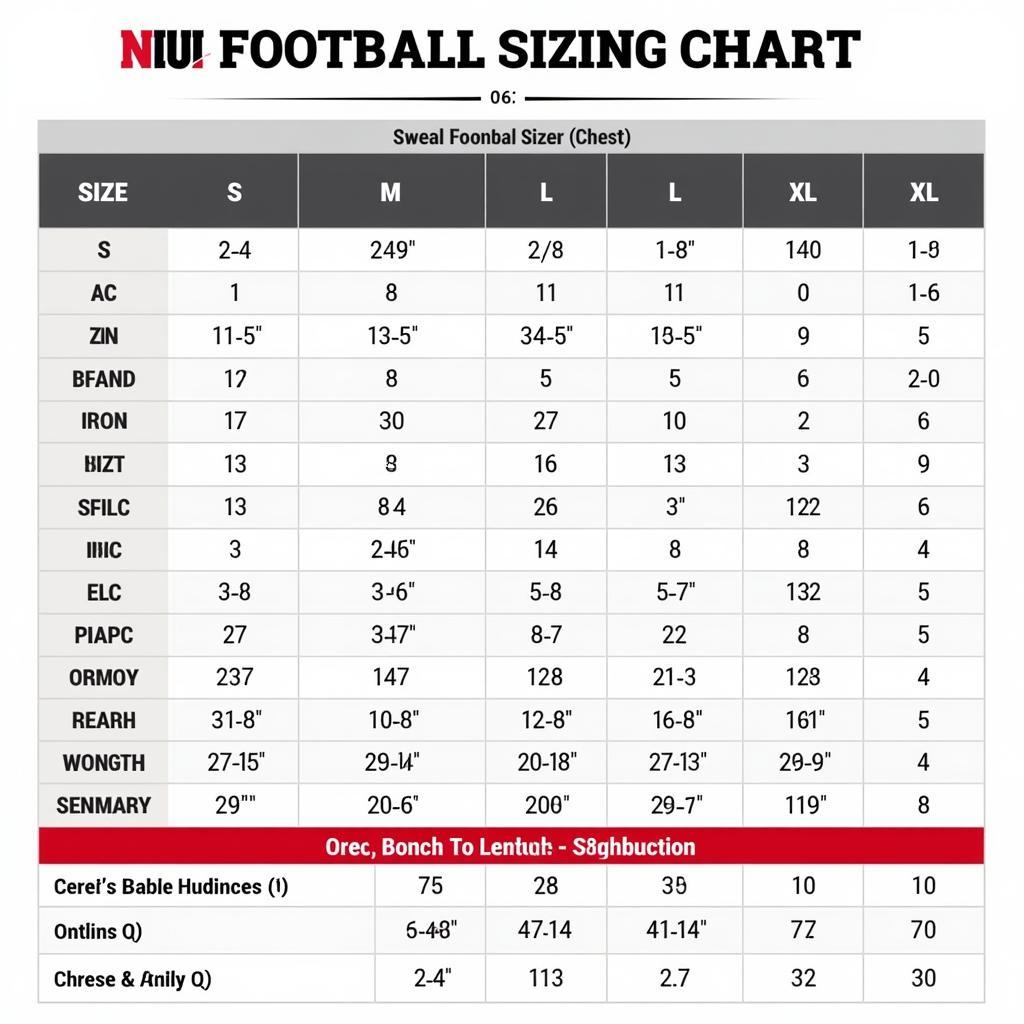 NIU Football Jersey Sizing Chart