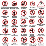 Various No Dumping Signs with Different Wording and Symbols