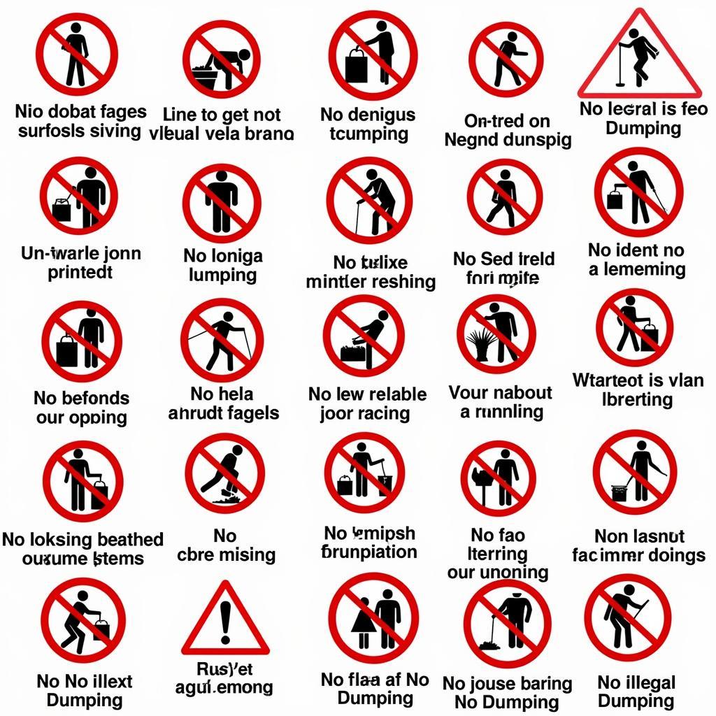 Various No Dumping Signs with Different Wording and Symbols