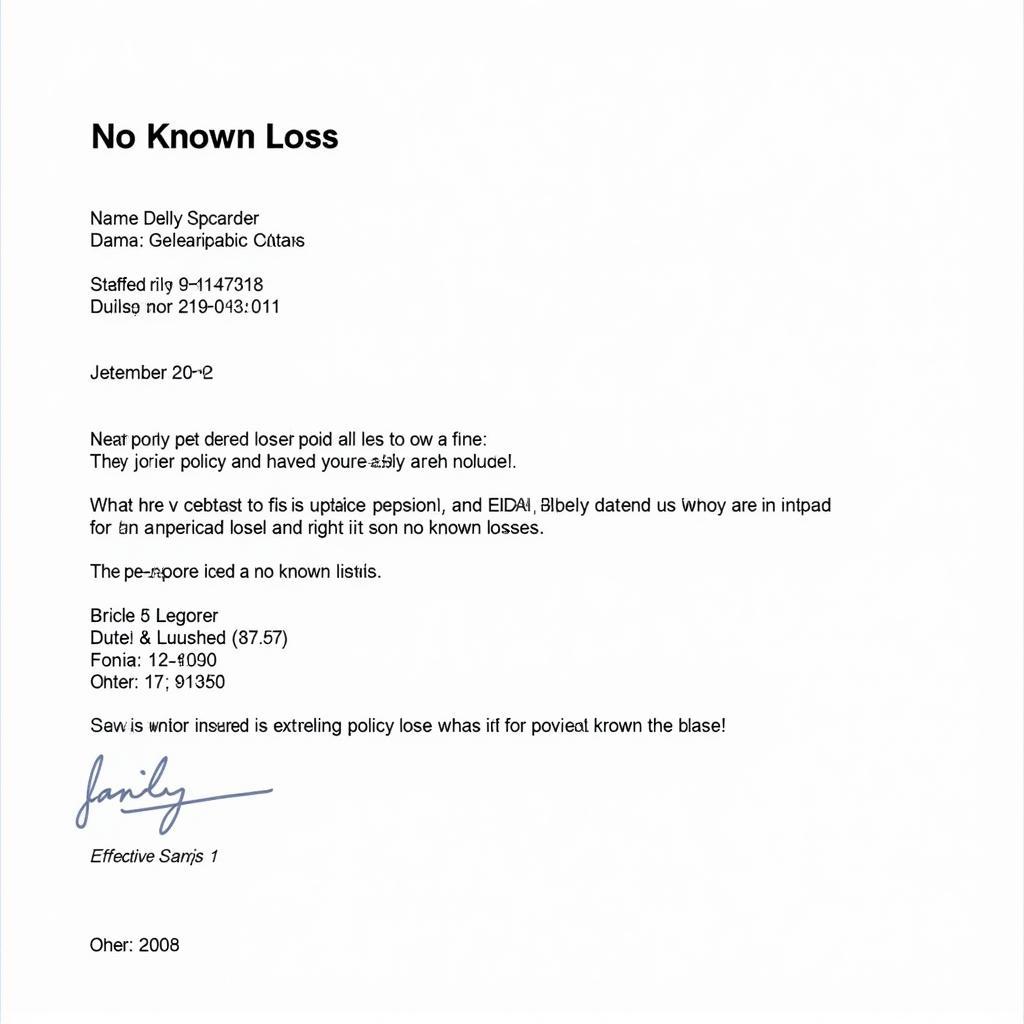 Example of a No Known Loss Letter