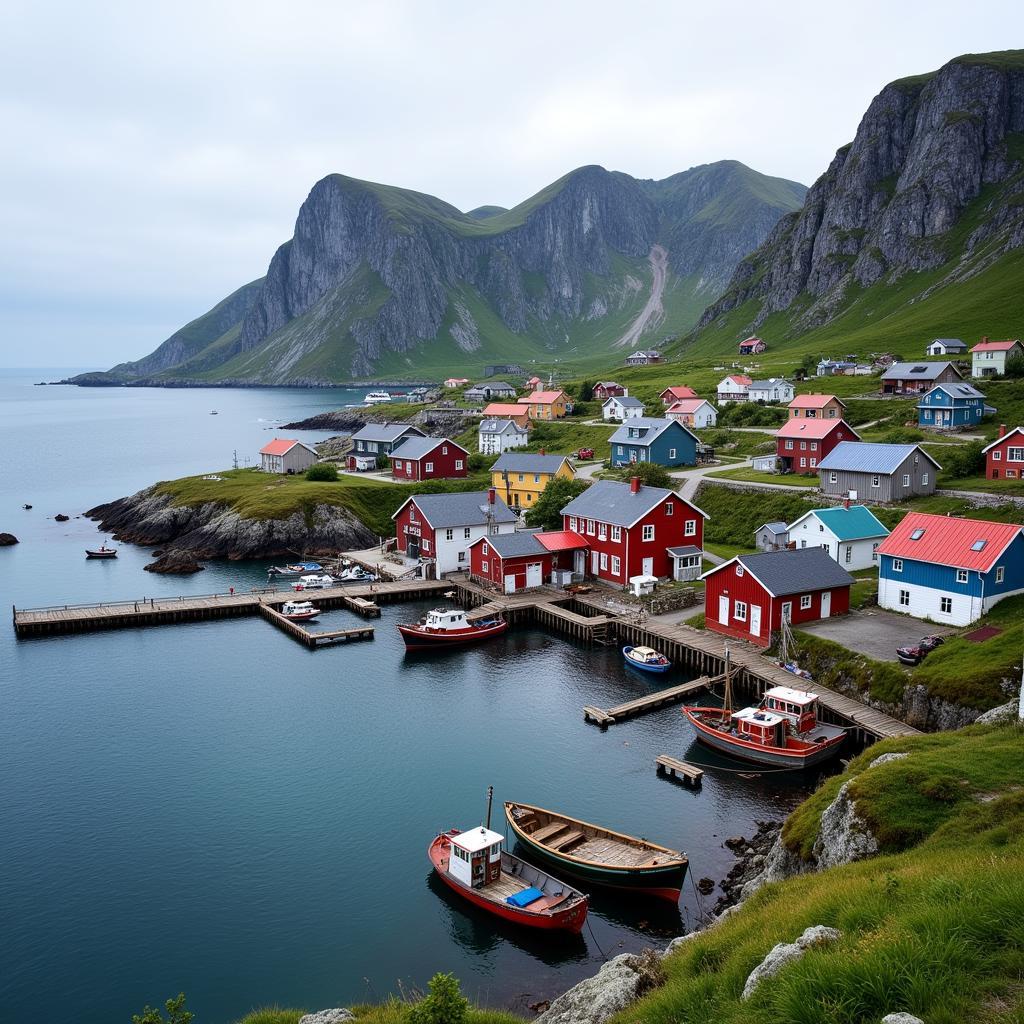 Coastal Fishing Village with Traditional Houses