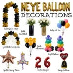 New Year's Eve balloon decoration ideas for different party themes and venues.