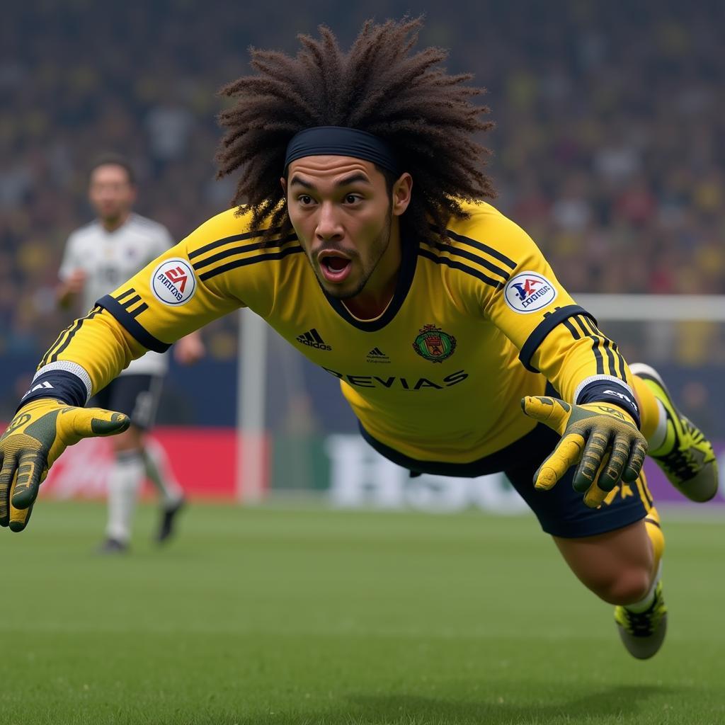 Guillermo Ochoa making a save in FIFA 23