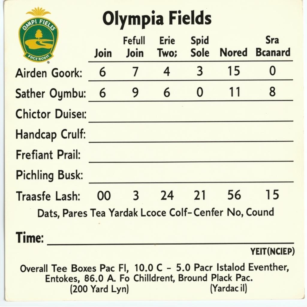 Example of an Olympia Fields Scorecard