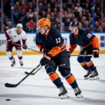 Orange Hockey Helmet Visibility on Ice