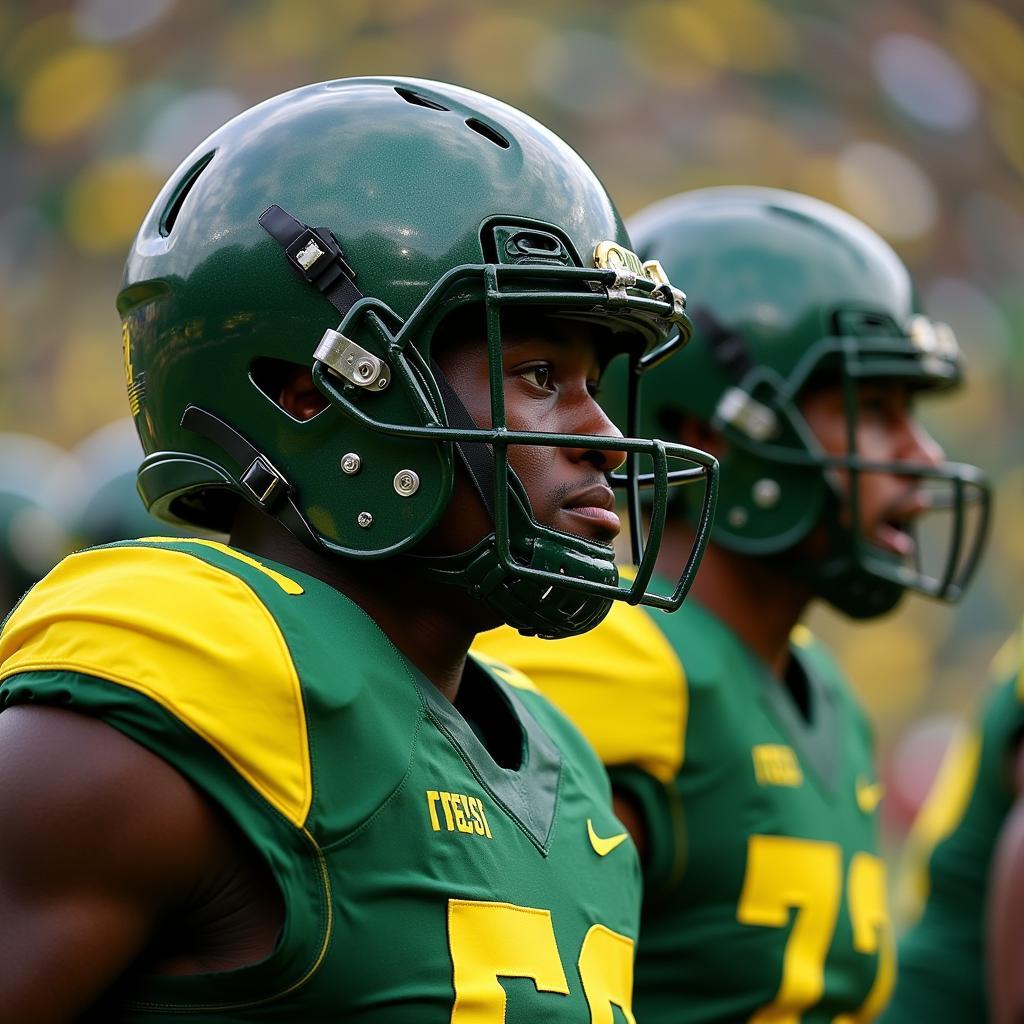 Oregon Ducks Players Wearing Black Helmets on the Field