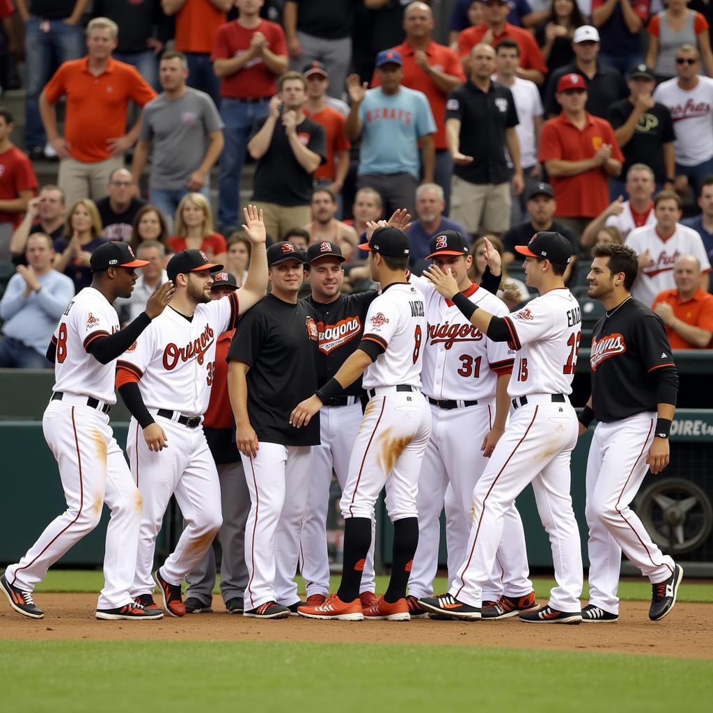 Oregon State University Baseball Team Celebrates a Victory