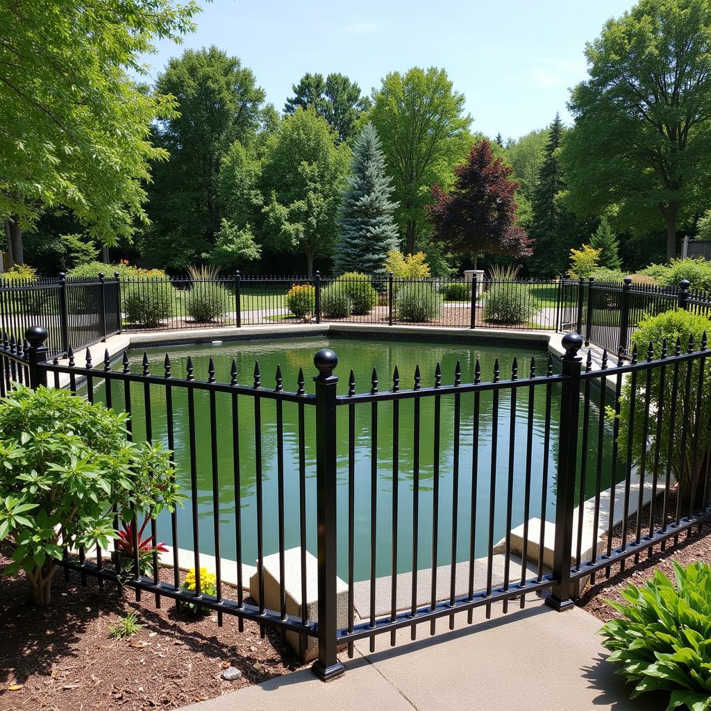 Ornamental Iron Fence Surrounding a Pond