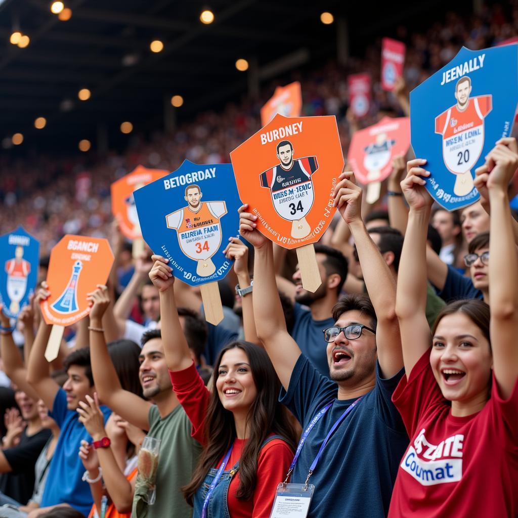 Fans using Paper Fan Stands at a Sporting Event