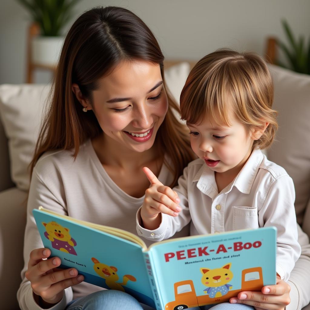 Parent Reading a Peek-a-Boo Book with Their Child