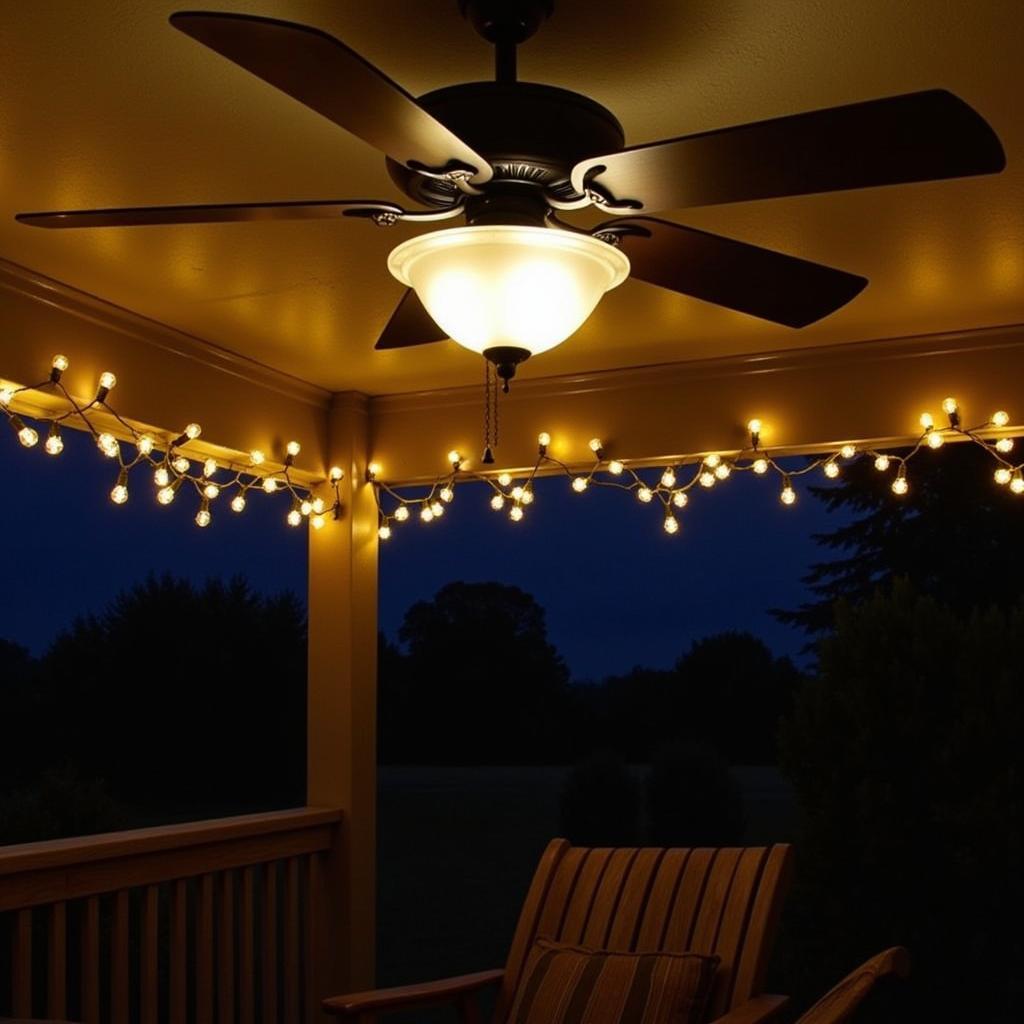 Patio with String Lights and Ceiling Fan Light