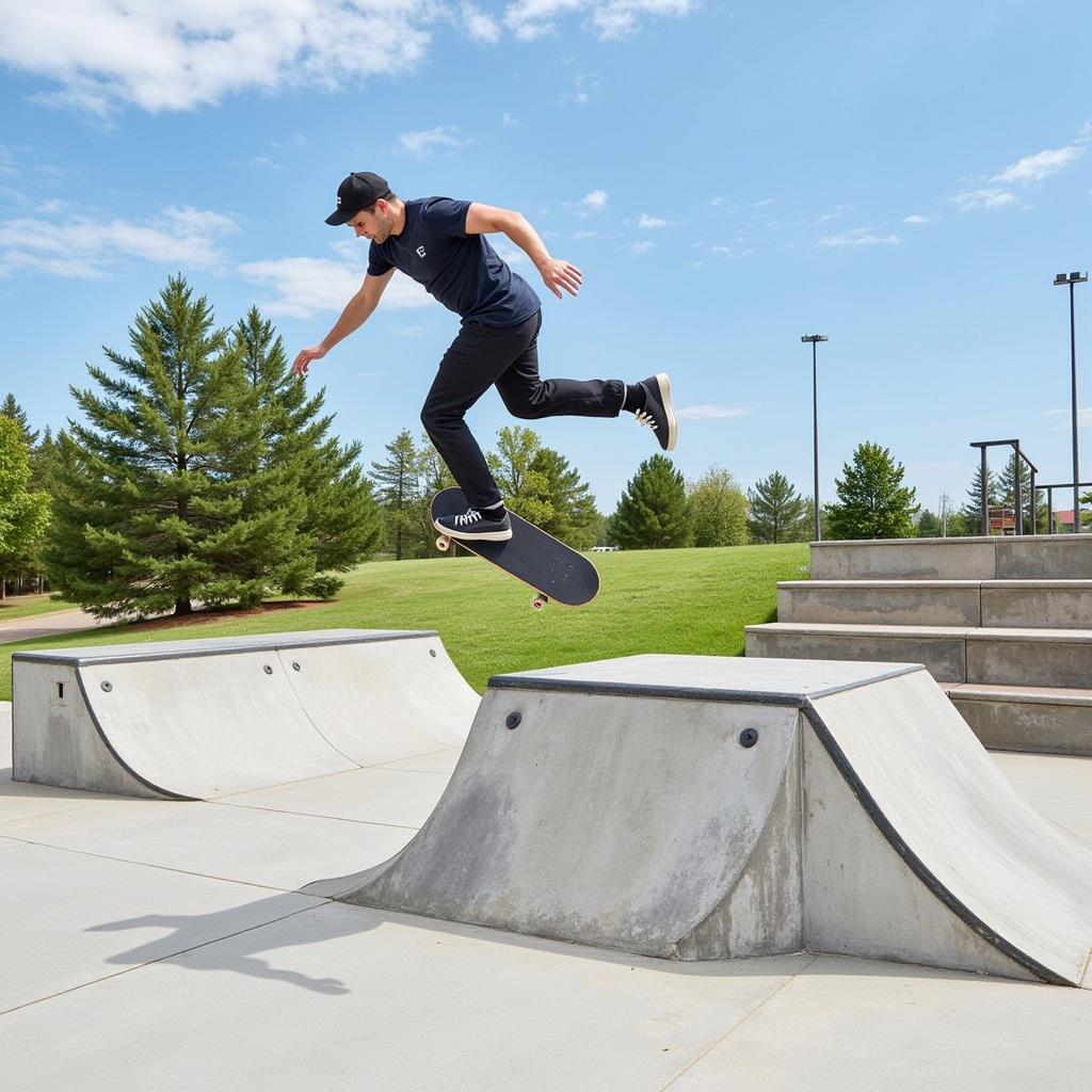 Skateboarder performing a trick at Penn Pump Park