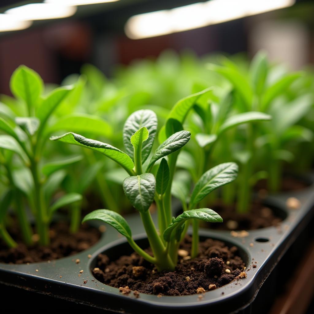 Pepper Seedlings Growing Under Grow Light