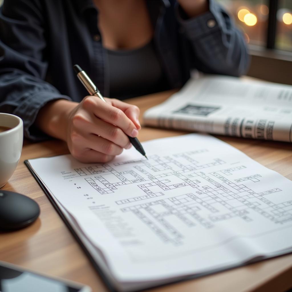 Person Solving Crossword Puzzle