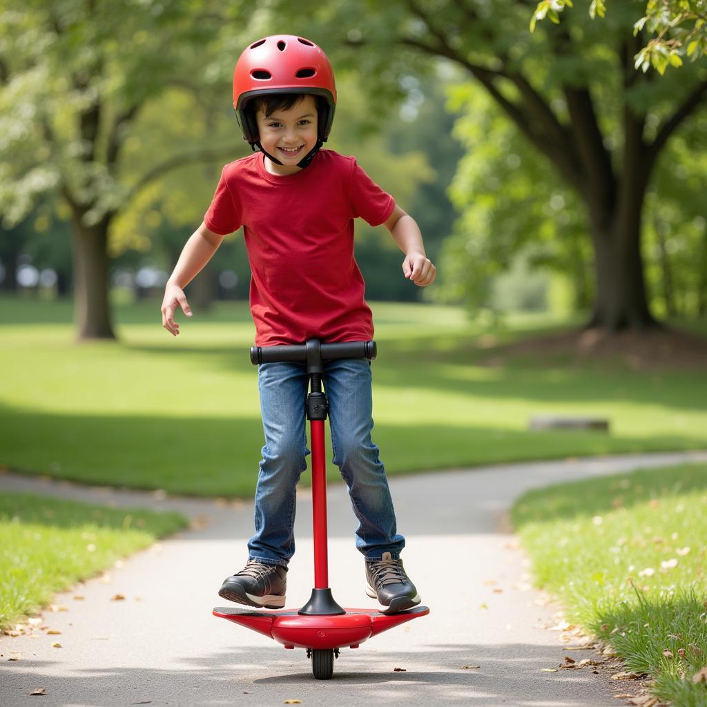 A child bouncing on a pogo stick