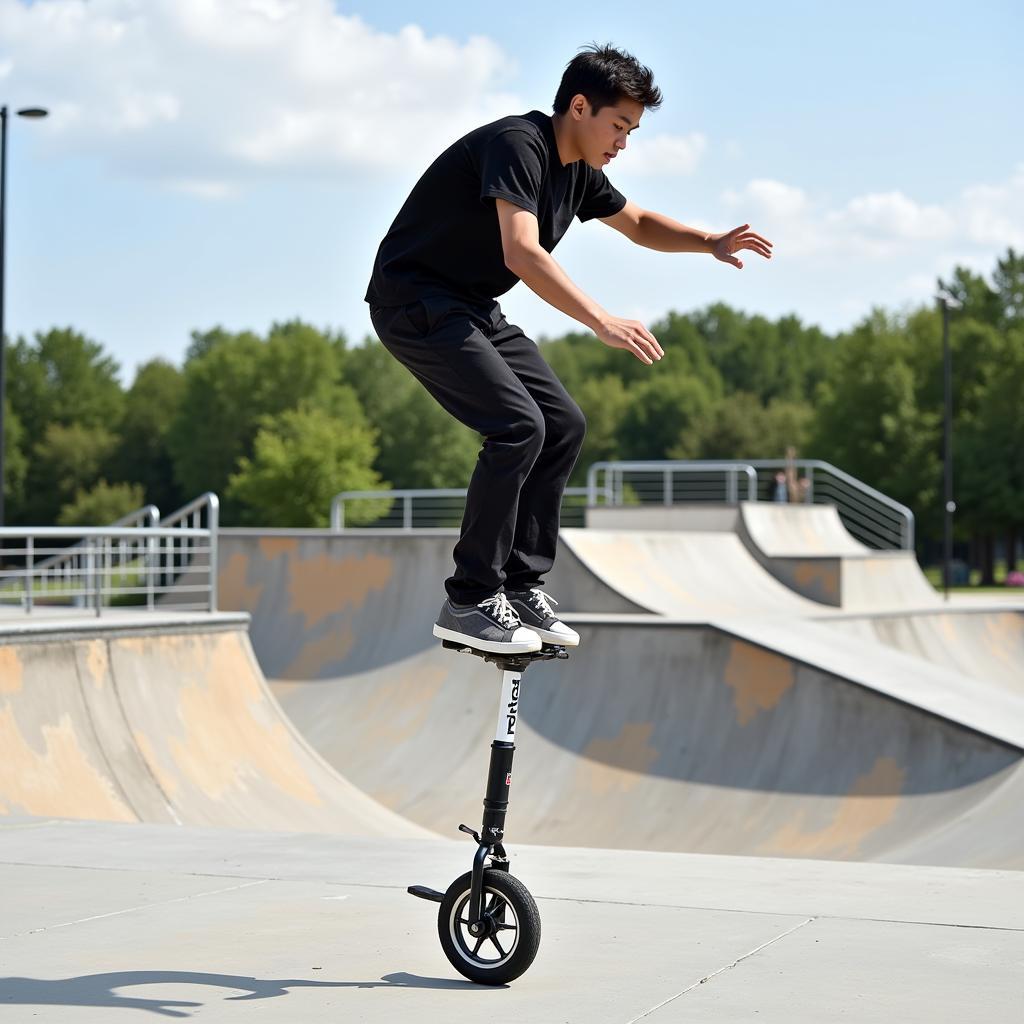 A teenager performing a trick on a pogo stick