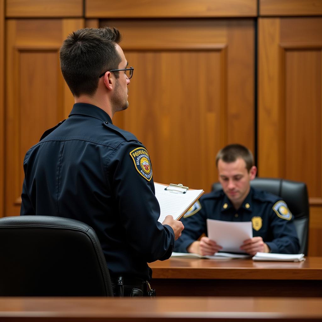 Police Officer Testifying in Court Using a Notepad