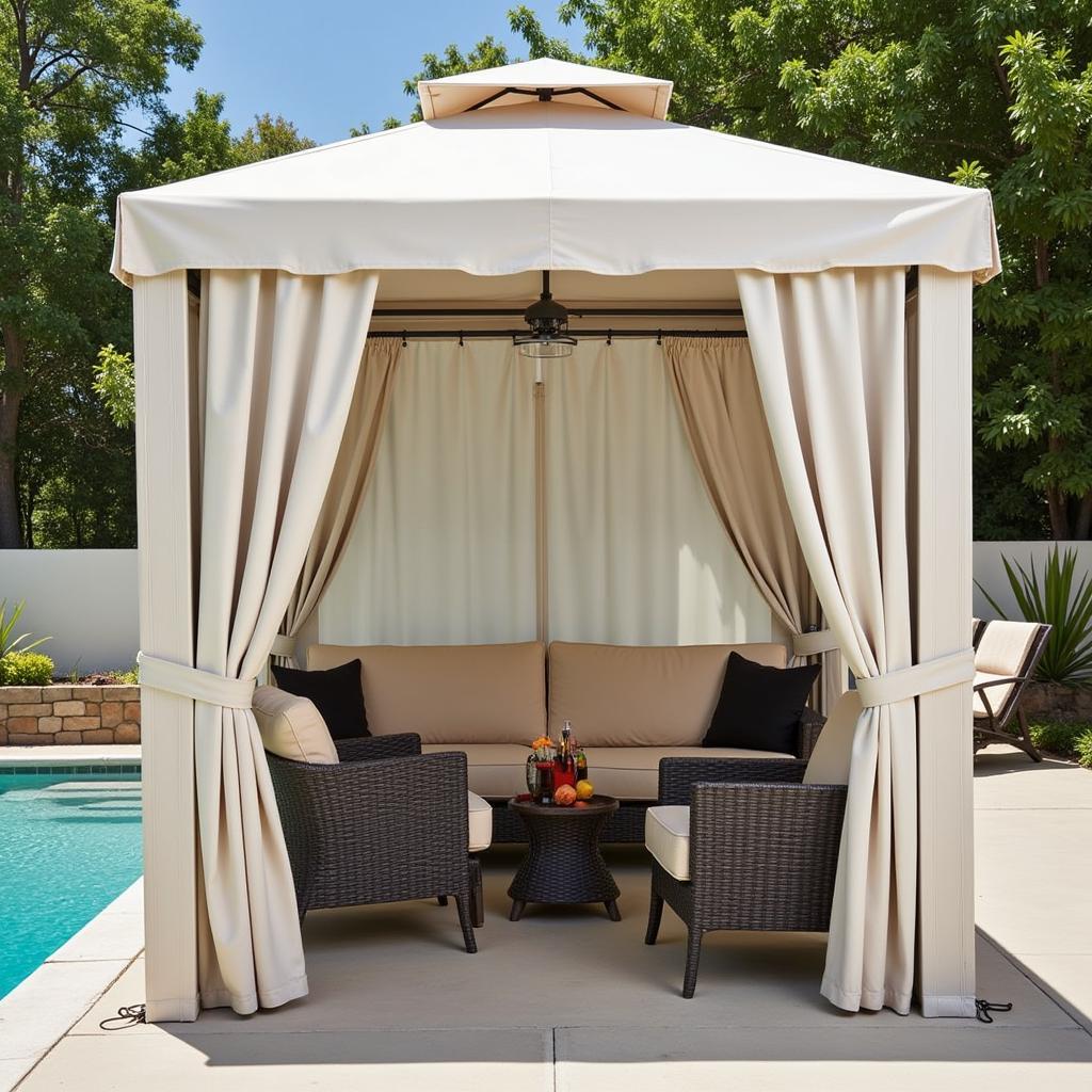 Poolside Cabana with Curtains and Comfortable Seating