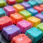 Close-up view of a pop it keyboard showcasing the bubble-like keycaps and vibrant colors