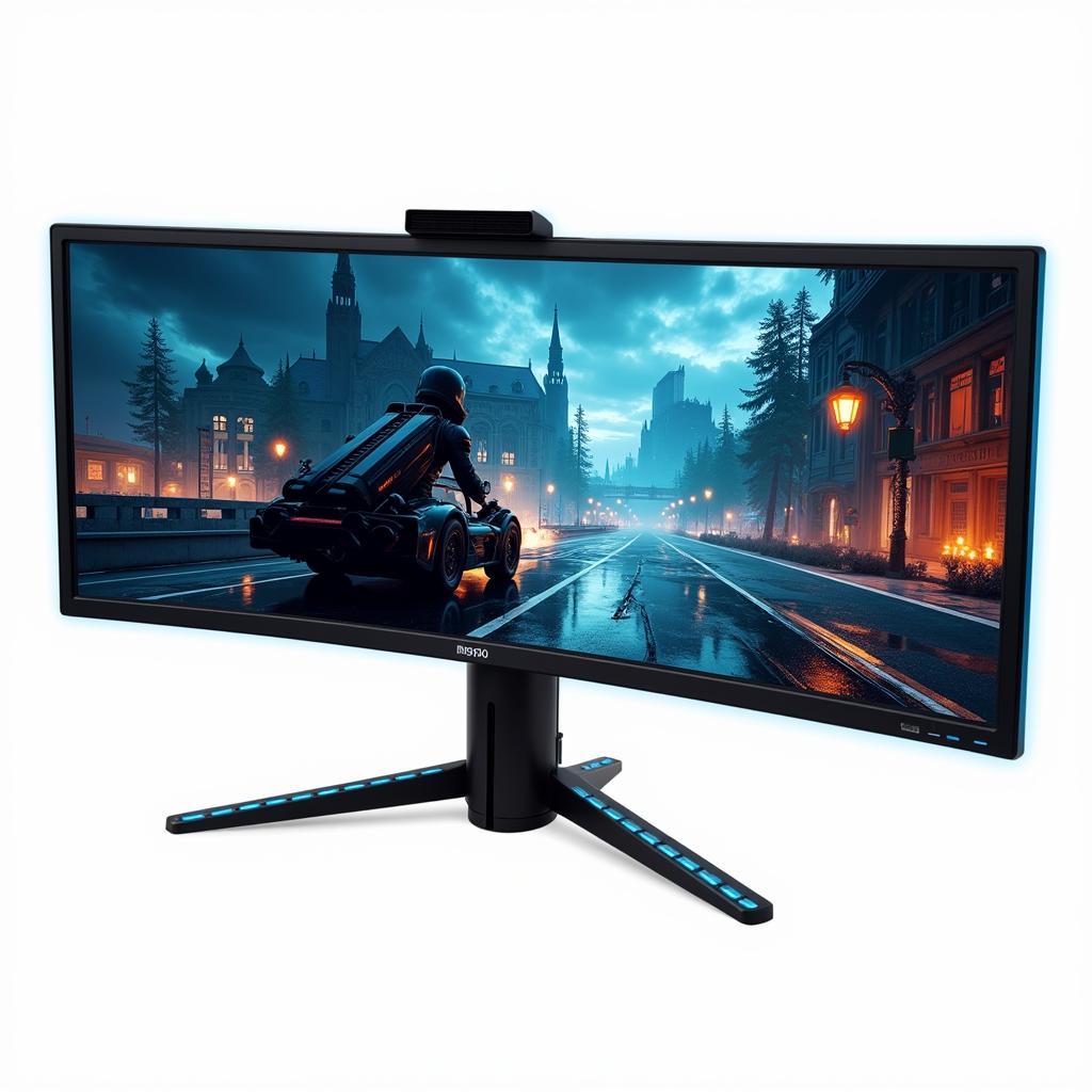 Pristine Blue Accented Gaming Monitor with Curved Display